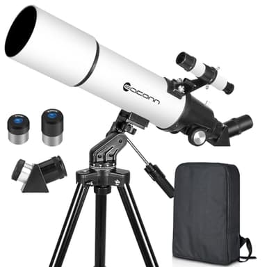 Telescopios astronómicos para Adultos, telescopios de refracción de 600 mm de Apertura de 80 mm para niños y Principiantes, telescopios de portátiles con Mochilas,BAK-4 Porro Prisma