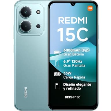 XIAOMI Redmi 15C - Smartphone de 4+128GB, Cámara Dual con IA de 50 MP, Pantalla inmersiva de 6,9" 120 Hz, Potente procesador octacore, Carga rápida de 33W, Cargador no Incluido, Verde (Versión ES)