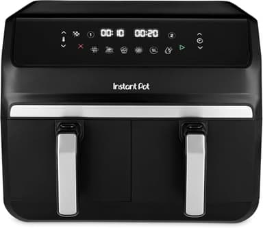 Instant Pot Freidora de aire Vortex Dual – Negra, gran capacidad (8 L), con dos cestas de 4 L. 8 funciones en 1: deshidratar, grill, hornear, asar, recalentar, Revestimiento antiadherente
