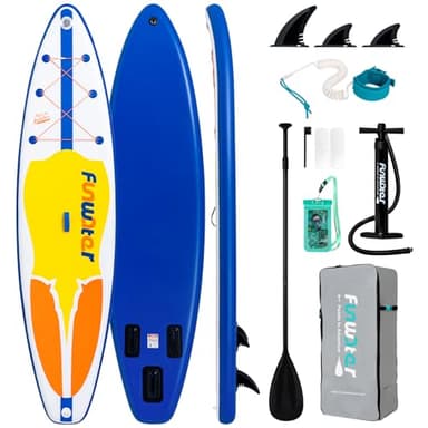 FunWater Tabla De Paddle Inflable con Mochila, Bomba, Bolsa De Teléfono A Prueba De Agua, Remo, Correa De Seguridad, 3 Aletas Adecuado para Todos Los Niveles De Habilidad