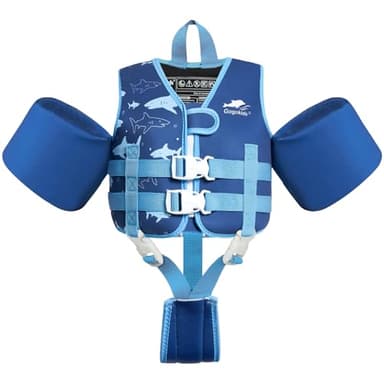 Gogokids Chaleco salvavidas para niños con mangas salvavidas para niños pequeños, estilo chaqueta, flotabilidad, flotabilidad con correas ajustables, chaleco salvavidas para niños y niñas (2-3