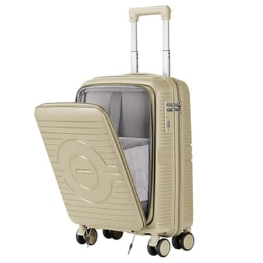 Artebeads Maleta de Viaje Cabina, PP Material Trolley Rígida Expandible con Ruedas Giratorias y Cierre de Combinación, Equipaje de Mano Resistente y Duradero, Ligero(Beige, 55x38x23cm)