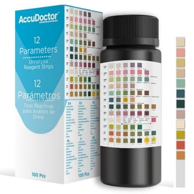 Accudoctor 100 Test de Orina 12 parámetros Tiras de orina PH Cetonas Proteinas Glucosa Análisis de Orina Tiras Reactivas Cetosis Analizador orina Prueba de orina 100 Pruebas Tiras Reactivas de orina
