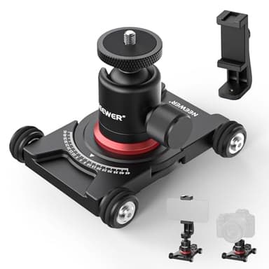 NEEWER Dolly Dolly - Cámara deslizante con cabezal esférico y pinza para teléfono, mesa de 4 ruedas con panorámica de 360°, compatible con cámaras sin espejo Mini videocámaras GoPro iPhone y teléfonos