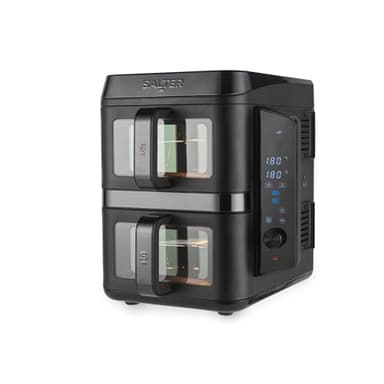 Salter Freidora de aire vertical con doble cesta, 9L en total (2x4.5L), diseño ahorrador de espacio, 12 funciones de cocción sincronizadas, libre de PFAS