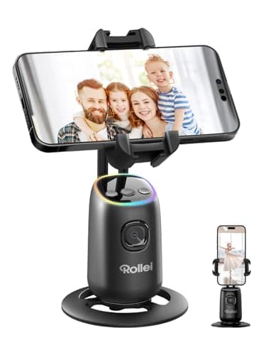 Soporte Seguimiento Facial, Rollei Easy Creator Desktop Trípode Móvil 360° Seguimientos Automático AI Palo Selfie de Teléfono con Tipo C Carga para Tiktok Youtube Live Streaming Video Grabación Vlog