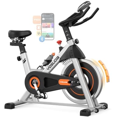 YOSUDA Bicicleta Estática con Resistencia Magnética Silenciosa, Bicicleta de Spinning con Monitor de LCD y Pulsómetro, Soporte para Tablet, App Exclusiva, Carga Máxima 136 kg (Silber)