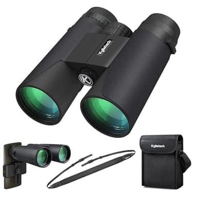 Kylietech Prismaticos Profesionales Largo Alcance, Binoculares Pequeños y Potentes 12x42 - Prismas BAK-4 y Lentes FMC, Antiniebla e Impermeables con Adaptador para Smartphone de Aves, Caza, Senderismo