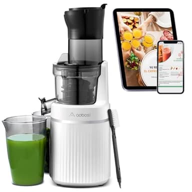 Aobosi Licuadora para verduras y frutas con Apertura da 80 MM, Licuadora prensado en frio con Función marcha atrás/Motor silencioso/Libre de BPA/Blanco