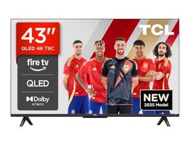 TCL 43T6C, 43" QLED 4K HDR TV, Fire TV (Smart TV with Dolby Vision & Atmos, HDR10+, Press & Ask Alexa) [Clase de eficiencia energética G]