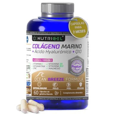 Colágeno Marino Hidrolizado Peptan® + Ácido hialuronico + Magnesio + Astaxantina + CoQ10 + Zinc + Vitaminas C, D3 y B12 - Articulaciones Fuertes, Piel Tersa y Energía - Probado en laboratorio
