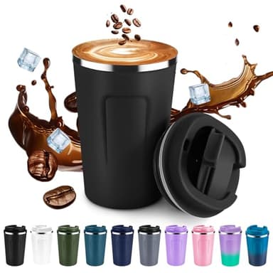 Volhoply Taza de café de viaje aislada al vacío de doble pared de 12 onzas con tapa abatible, taza de café reutilizable de acero inoxidable a prueba de fugas, vaso térmico portátil adecuado para