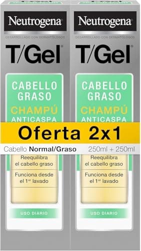 Neutrogena T/Gel Champú Anticaspa de uso diario (2 x 250 ml), champú para cabello graso, champú para un pelo con aspecto saludable, reduce la caspa desde la 1ª aplicación