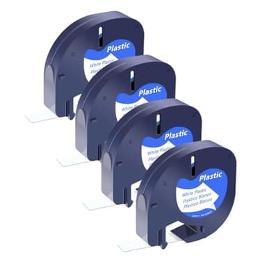 SHUBEIEUMI 4 pack Cinta de Etiquetas Compatible para Dymo Letratag Cintas, 12mm x 4m Etiquetas de Impresora de Papel de Impresión Térmica, para Dymo 91331/91201/91221, Negro Sobre Blanco