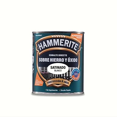 Hammerite Esmalte directo sobre hierro y óxido, Satinado, Color Blanco, 250 ml (Paquete de 1)