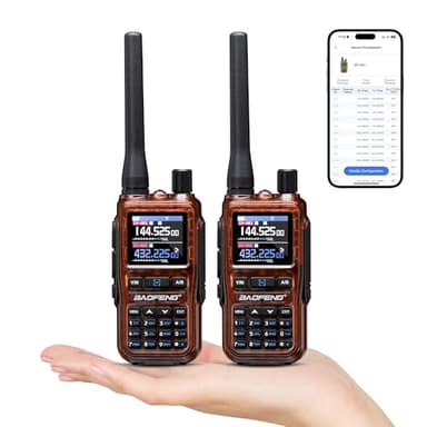 Baofeng GT-5R Mini Walkie Talkie 5W Doble Banda VHF UHF, Programación Inalámbrica por App, 999 Canales, Doble PTT, Puerto de Carga USB-C, Airband/FM, Linterna, Ámbar (Pack de 2)