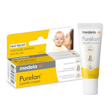 Medela Purelan - Crema de lanolina de 7 g, ayuda rápida para pezones estresados y piel seca, 100% natural, hipoalergénica, dermatológicamente probada y sin fragancia