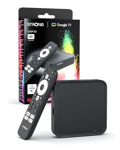 STRONG Leap-S3 TV Box Streaming 4K UHD Google TV con Puerto Ethernet, 2GB RAM + 16GB Almacenamiento, Chromecast Integrado, WiFi, Control por Voz Google, HDR10+, Dolby Atmos Y Dolby Vision