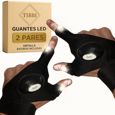 TIBBI Guantes con Luz LED (2 Pares), Gadgets Tecnologicos Inusuales Originales, Regalo Original Hombre Mujer, Ideas para Cumpleaños, Navidad, Papá, Amigo