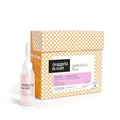 Nuggela & Sulé Ampollas Keratina-Hialurónico. Con Aceite de Ricino y Queratina Hidrolizada. Reparación Instantánea. Con Brillo-Efecto Flash. 4 x 10 ml