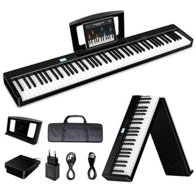 ERENCE - Teclado de piano plegable de 88 teclas, teclado semipesado, batería de 1800 mAh, altavoz de 10 W, piano portátil plegable, adecuado para profesionales y principiantes, interfaz Bluetooth y