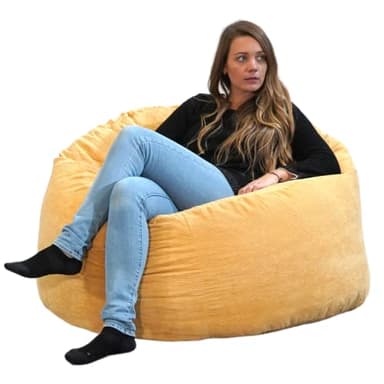 bananair - Puff Salón de Terciopelo Acanalado - Suave y Confortable - Puff Pera con Relleno de Espuma Incluido, Óptimo Apoyo para la Espalda - Bean Bag, Sofa Puff Gigante (100 cm, Amarillo)