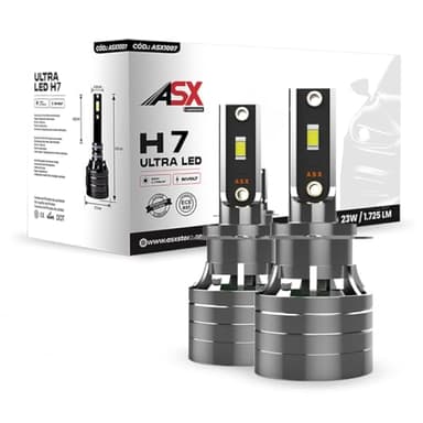 ASX Iluminación Ultra LED Homologadas en España, 23W, 1725 Lúmenes Reales, Lámpara de Faros Delanteros 12-70V. Bombillas LED Luz Blanca 6000K Chip CSP, Conversión Faros Led, IP68, Pack 2 (H7)