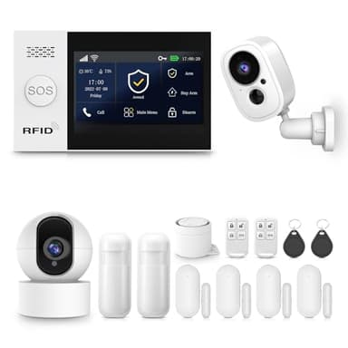 PGST Sistema de Alarma WiFi para Casa con Cámara de Vigilancia Interior, Kit Alarma de Seguridad 14-Piezas, Sensores de Apertura y Cierre, Sensor de Movimiento PIR, Sirena 110dB, Fácil Instalación