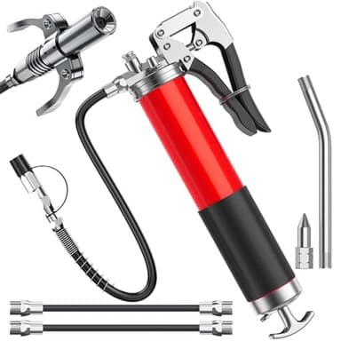 Zevmi Pistola de Engrasadora Manual: 7000 PSI Pistola Engrasadora NeumáTica Bomba de Engrase con Mangueras, Extensión Rígida, Boquilla Puntiaguda, Compatible con Cartucho de Tinta de 400cc