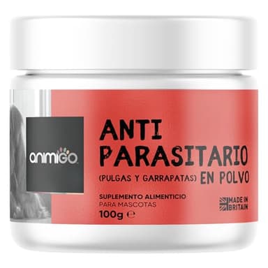 Antiparasitario en Polvo para Perros y Gatos 100g Sabor Pollo - Protección Natural Antipulgas y Antigarrapatas Muy Fácil de Suministrar Formulado con Ingredientes Naturales, Vitaminas Grupo B y Zinc