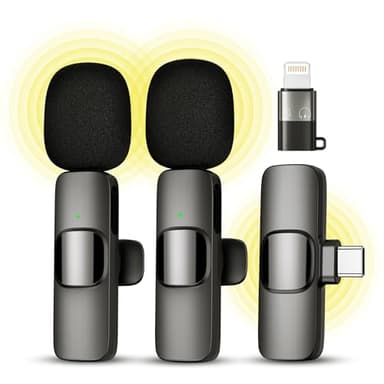 Qhot Micrófono inalámbrico para iPhone, iPad, Android, micrófono de Solapa para grabación de vídeo - 2 Pack iPhone Mic Crystal Clear Recording con USB-C para micrófono Podcast, ASMR, TikTok.
