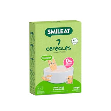 Smileat - Papilla para peques Ecológica de 7 Cereales - Sin Azúcar Añadido - Ingredientes Vegetales - Fácil de Diluir y Preparar