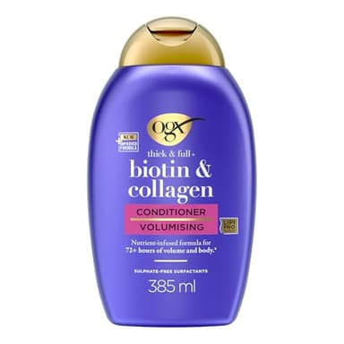 OGX Biotin & Collagen Thick & Full+ Conditioner (385 ml), acondicionador voluminizador de biotina y colágeno, texturizador de cabello con 72 h de volumen, sin sulfatos
