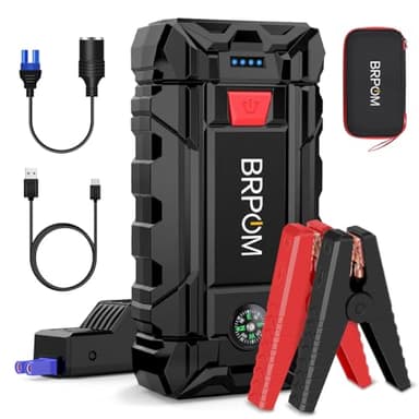 BRPOM Arrancador de Coches, 8000A 26800mAh Arrancador de Baterias de Coche 12V(para 10.0L de Gasolina o 8.0L de Diésel), Jump Starter con Carga Rápida QC3.0, Espera Larga