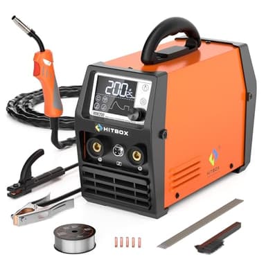 HITBOX 4 en 1 Soldador Hilo Continuo Sin Gas 140A 230V Digital Portátil Soldadora MIG ARC LIFT TIG Spool Gun con Pantalla LED Ultraclara, Ideal para Soldadores Principiantes