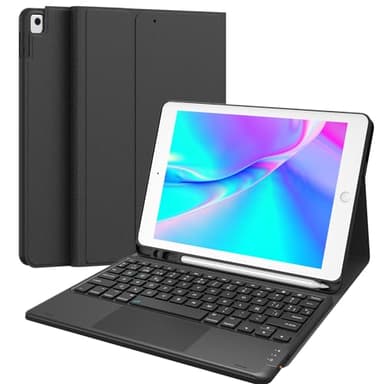 Earto Funda con Teclado para iPad de 10.2" 9ª/8ª/7ª generación (2021/2020/2019), 2 Canales Bluetooth, Teclado Desmontable Bluetooth, Teclado Español con Touchpad Inteligente(tecla Ñ), Negro
