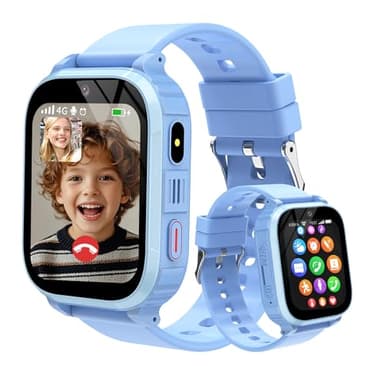 Reloj Inteligente Niño 4G, Smartwatch Niños con GPS y Llamadas, SOS, Vídeo/Voz Chat, Modo Clase, Despertador, Linterna, Calendario, Juegos, IP68 Reloj GPS Niños Regalo Cumpleaños de Navidad 4-15 Años