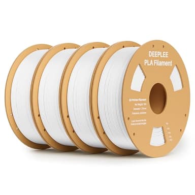 DEEPLEE Filamento PLA 1.75 mm - Kit de 4 Bobinas Blanco (Total 4 kg) - Precisión Dimensional ±0.02 mm - Enrollamiento Perfecto, Sin Atascos - Compatible con Impresoras 3D FDM