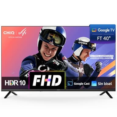 CHiQ L40FT Smart TV 40" (100 cm), Full HD, HDR10, Google TV OS, Dolby Audio, Triple Sintonizador DVB-C/T/T2/S/S2, Chromecast Integrado, Diseño Metal Sin Marco