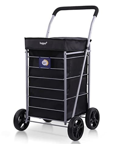 Hoppa Carrito de la compra plegable ligero de 4 ruedas, modelo 2024, extragrande, capacidad de 75,6 L, 95 cm, 4,8 kg, empujar y tirar (negro)