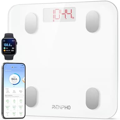 RENPHO Bascula Grasa Corporal y Muscular, Digital Bascula de Baño con App, Bluetooth Balanza Inteligente Peso Baño, 13 Mediciónes de Peso IMC Visceral e Muscular, Fitness, Blanco, Elis 1
