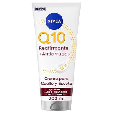 NIVEA Q10 Crema Reafirmante Antiarrugas para Cuello y Escote (200 ml), crema hidratante corporal 72h con Creatina y Provitamina B5, para una piel más firme y arrugas reducidas en 14 días