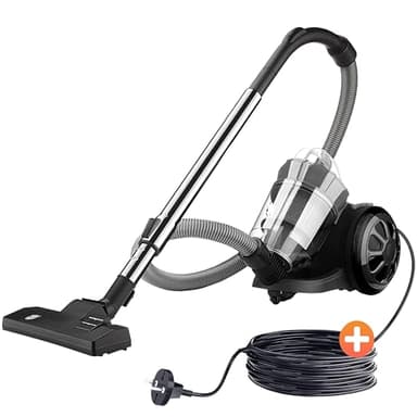 Tisoutec Aspiradora sin bolsa, 1600 W, 70 dB, filtro HEPA, boquilla de suelo para parqué, alfombra, azulejos, potente aspiradora con cable de 5 m = 13 m de radio de acción 2,2 L