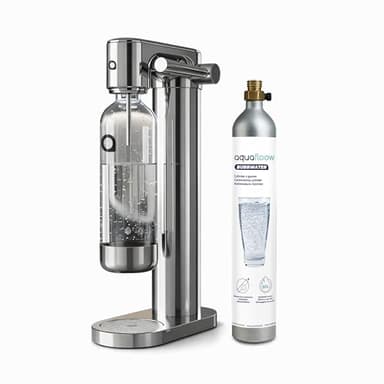 Aquafloow Máquina de Agua con Gas en Acero Inoxidable – Gasificadora de Agua con Control Manual, CO₂ Recargable, Bombona hasta 60 Litros, Botella de Plástico Sin BPA con Base de Acero