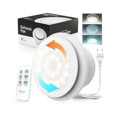 SBONNI Extractor de Baño 100 mm - 11 Efectos de Luz, 6 Velocidades, Bidireccional, Mejorado Ventilador Extractor de Aire Silencioso con Control Remoto - Potente para Baño, Cocina, WC, Garaje y Sótano