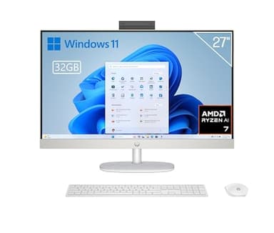 HP 27-ct2003ss - Ordenador de 27" Full HD con Cámara, Teclado y Ratón Inalámbricos (AMD Ryzen AI 7 350, 32GB RAM, 1TB SSD, AMD Radeon Graphics, Windows 11) Blanco - Teclado QWERTY Español