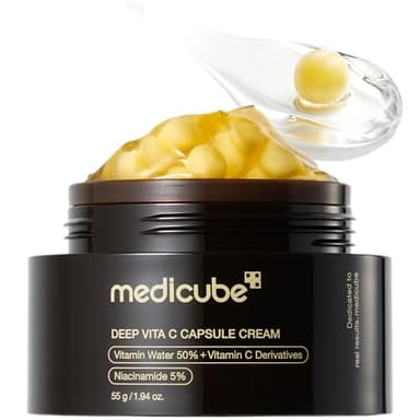 medicube Hidratante Facial Deep Vitamin C Golden Capsule, Cápsulas Liposomales Para Arrugas, Gel Transparente Para Una Piel Radiante Y Luminosa, Para Un Cuidado De La Piel Coreano De 1.94 Onzas