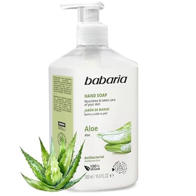Babaria - Jabon De Manos Con Aloe Vera | Jabon Manos De 500ml | Jabón De Manos Que Hidrata Y Cuida Tu Piel | Gel De Manos De Origen Natural | Jabón Manos Con Glicerina