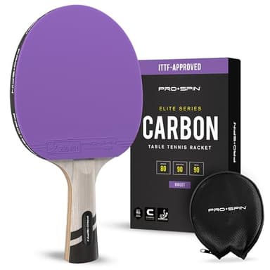 PRO-SPIN Palas de Ping Pong - Homologada por la ITTF con Fibra de Carbono | Madera 7-Ply, Goma Ofensiva, Esponja 2 mm (Violeta, Pack de 1)