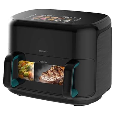 Cecotec Freidora de Aire sin Aceite 11L Plancha Grill con 4 Resistencias Ahumador Integrado Air Fryer Cecofry&Grill Smokin'Prime 11000. 2800W, Pared Divisoria Móvil, 40-200ºC, 10 Menús